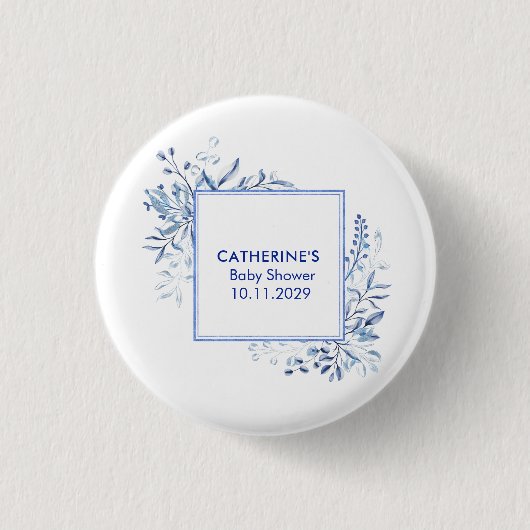 Blue Wildflower Frame Baby Shower Button (Vorderseite)