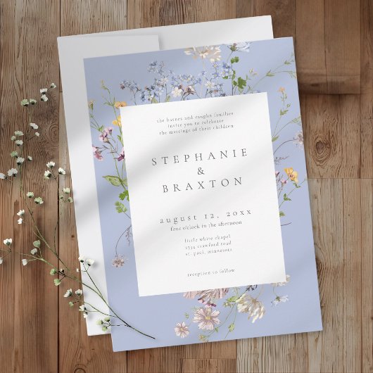 Blue Wildflower Garden Elegant Wedding Einladung