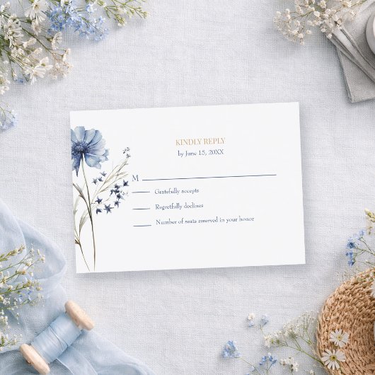 Blue Wildflower Garden RSVP with Botanical Back Karte