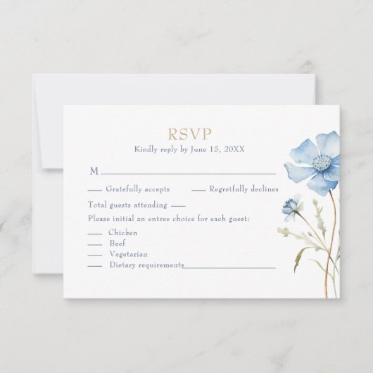 Blue Wildflower Garden Wedding RSVP Card (Vorderseite)