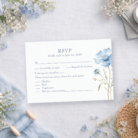 Blue Wildflower Garden Wedding RSVP Card Karte