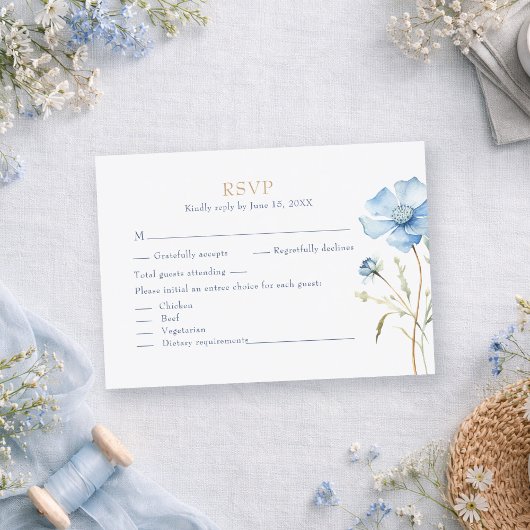 Blue Wildflower Garden Wedding RSVP Card Karte