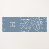 Blue Wildflower Line Art Custom Monogram Name Yogamatte (Vorderseite (Horizontal))