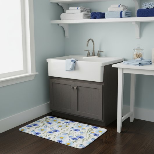 Blue Wildflower Meadow Badematte