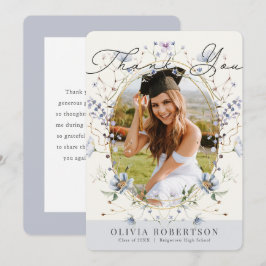 Blue Wildflower Photo Graduation Thank You Card Einladung