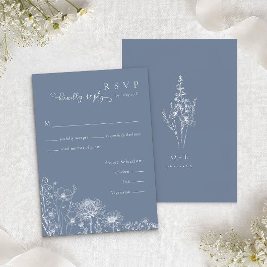 Blue Wildflower RSVP Card Periwinkle Wedding Begleitkarte