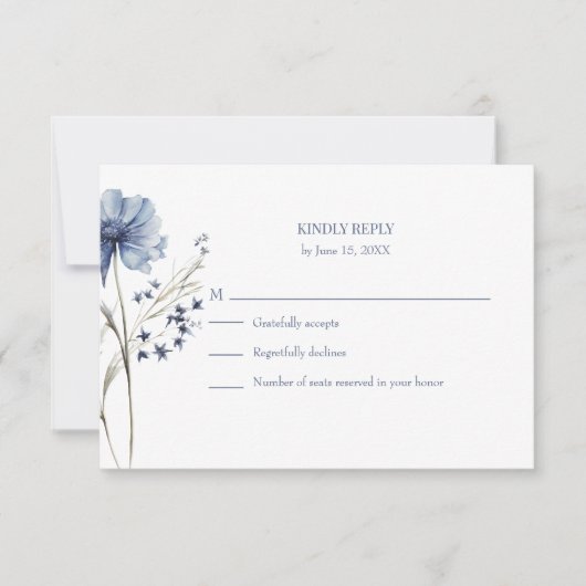 Blue Wildflower RSVP Card with Addressed Back (Vorderseite)