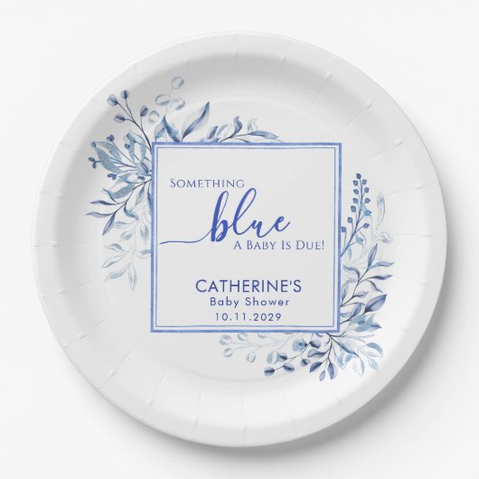Blue Wildflower Something Blue Baby Shower Pappteller (Vorderseite)