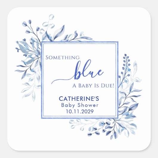 Blue Wildflower Something Blue Baby Shower Quadratischer Aufkleber (Vorderseite)