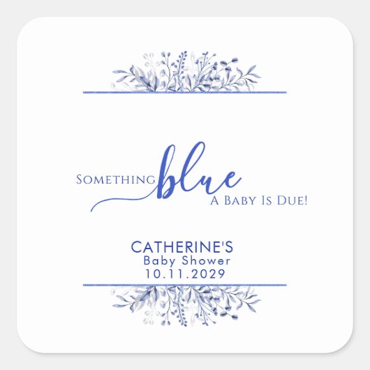 Blue Wildflower Something Blue Baby Shower Quadratischer Aufkleber (Vorderseite)