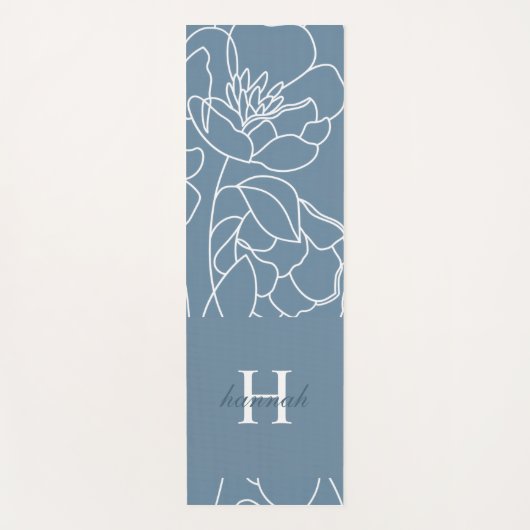Blue Wildflower Watercolor Custom Monogram Name Yogamatte (Vorderseite)