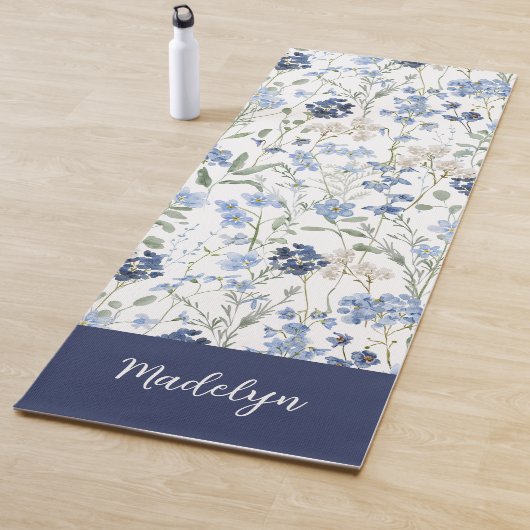Blue Wildflower Watercolor Custom Name Yogamatte (Beispiel)