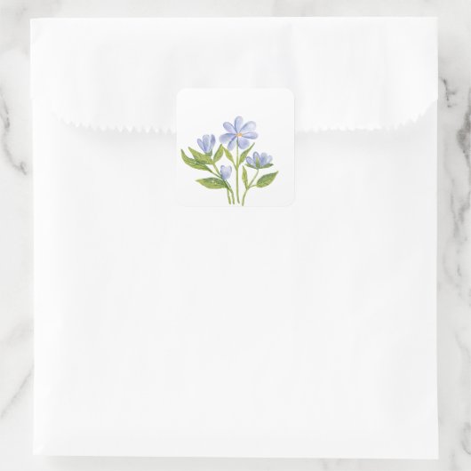 Blue Wildflower Watercolor – Minimal Botanical Quadratischer Aufkleber (Tasche)