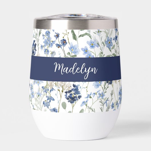 Blue Wildflower Watercolor Monogram Name (Vorderseite)