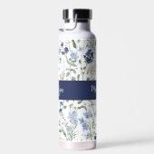 Blue Wildflower Watercolor Monogram Name Trinkflasche (Rechts)