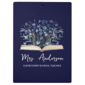 Blue Wildflowers Grow From Book Teacher Klemmbrett (Rückseite)