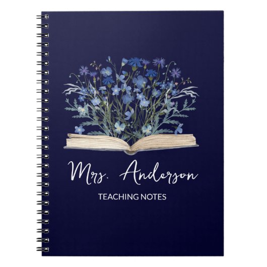 Blue Wildflowers Grow From Book Teacher Notebook Notizblock (Vorderseite)