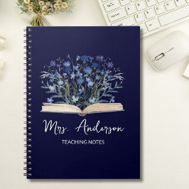 Blue Wildflowers Grow From Book Teacher Notebook Notizblock