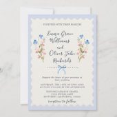 Blue Wildflowers Pink Romantic Garden Wedding Einladung (Vorderseite)