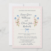 Blue Wildflowers Pink Romantic Garden Wedding Einladung (Vorderseite)