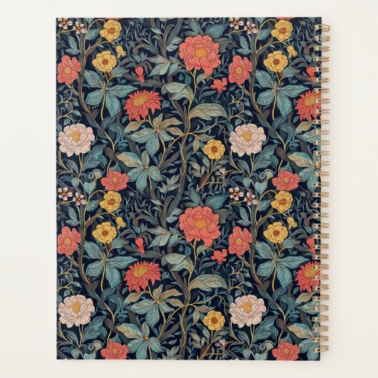 Blue William Morris Floral Elegant Monogram Planer (Rückseite)