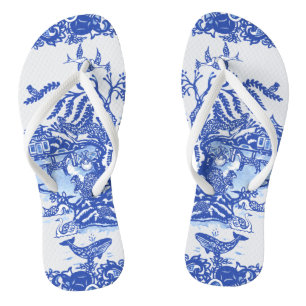 Blue Willow Animal Oriental Garden Whimsical Fox Badesandalen
