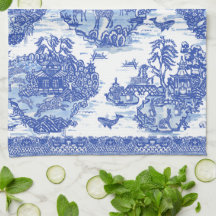 Blue Willow Animal Pagoda Vintag Oriental Toile
