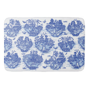 Blue Willow Animal Rabbit Dex Bird Toile Art Badematte