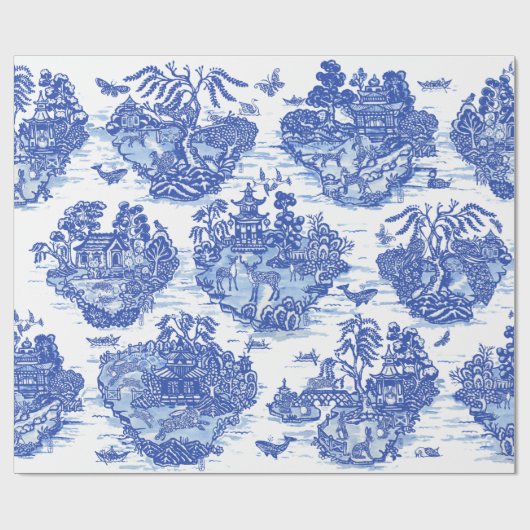 Blue Willow Animal Rabbit Dex Bird Toile Art Geschenkpapier (Flach)