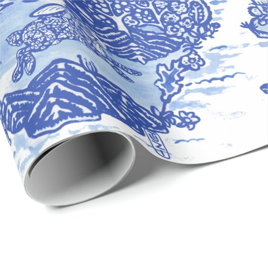 Blue Willow Animal Rabbit Dex Bird Toile Art Geschenkpapier (Rolleneckpunkt)