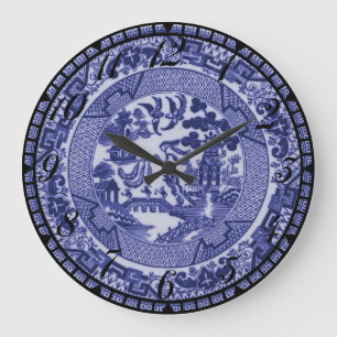 Blue Willow Blue & White China Plakatuhr Große Wanduhr