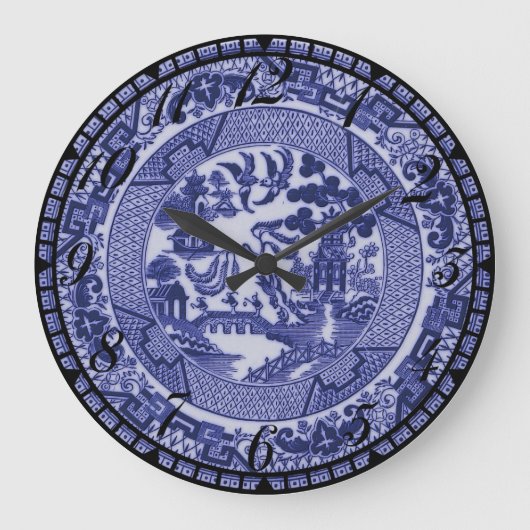Blue Willow Blue & White China Plakatuhr Große Wanduhr (Vorderseite)