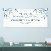 Blue Willow Branches, Watercolor Hochzeitsempfang Banner (Messe)