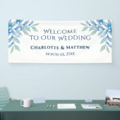 Blue Willow Branches, Watercolor Hochzeitsempfang Banner (Messe)