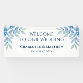 Blue Willow Branches, Watercolor Hochzeitsempfang Banner