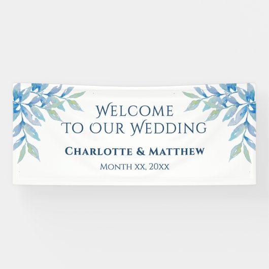 Blue Willow Branches, Watercolor Hochzeitsempfang Banner (Horizontal)