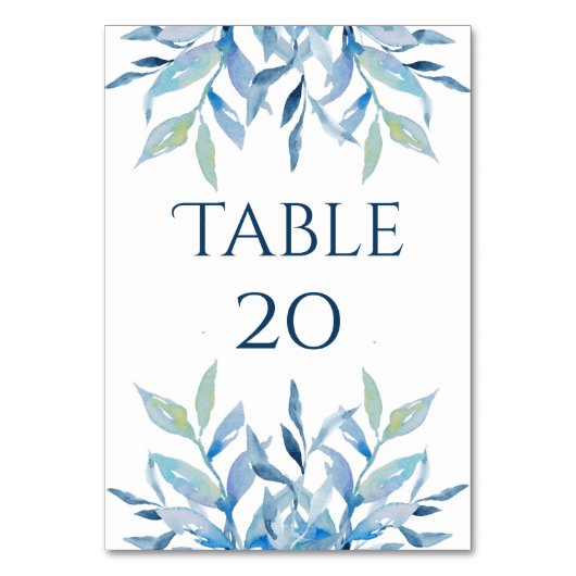 Blue Willow Branches, Watercolor Hochzeitsempfang Tischnummer (Rückseite)