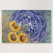 Blue Willow China Plate & Sonnenblumen Design Puzzle (Horizontal)
