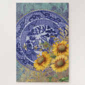 Blue Willow China Plate & Sonnenblumen Design Puzzle (Vertikal)