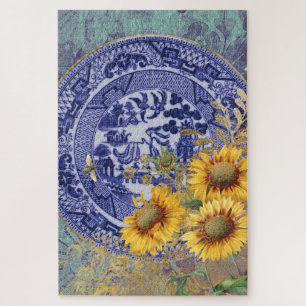 Blue Willow China Plate & Sonnenblumen Design Puzzle