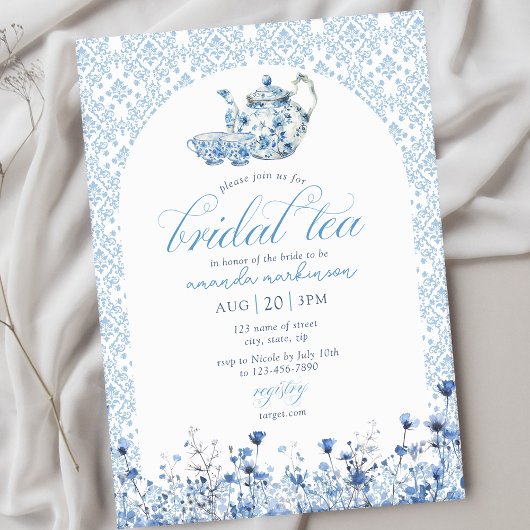 Blue Willow Chinoiserie-Braut-Teeparty Einladung