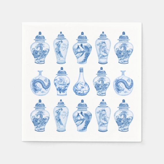 Blue Willow Chinoiserie Ginger Jars China Serviette (Vorderseite)