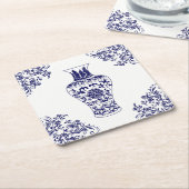 Blue Willow Chinoiserie White und Blue Ginger Jar Rechteckiger Pappuntersetzer (angewinkelt)