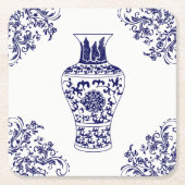 Blue Willow Chinoiserie White und Blue Ginger Jar Rechteckiger Pappuntersetzer (Vorderseite)