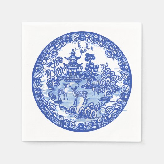 Blue Willow Deer Asian Tempel Garden Serviette (Vorderseite)