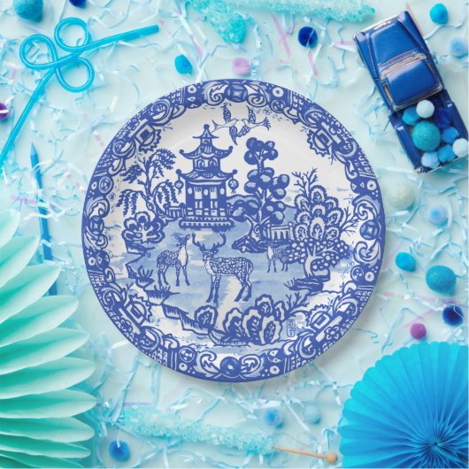 Blue Willow Deer Asian Tempel Pappteller (Party)