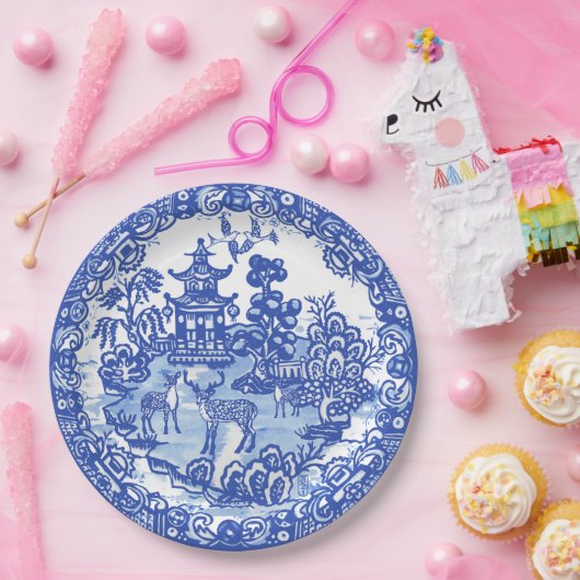 Blue Willow Deer Asian Tempel Pappteller (Party)