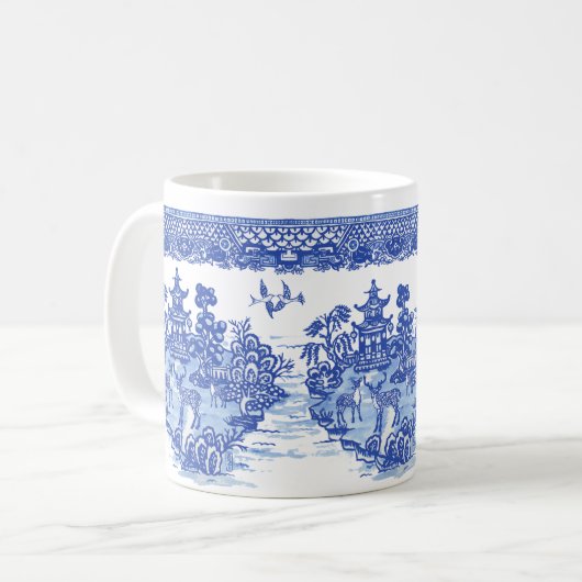 Blue Willow Deer Isle of Animals Classic Fun Art Kaffeetasse (Vorderseite Links)