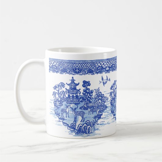 Blue Willow Deer Isle of Animals Classic Fun Art Kaffeetasse (Links)
