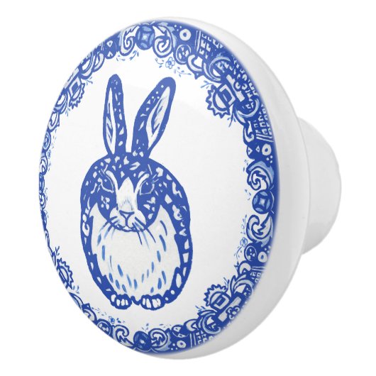 Blue Willow Design Bunny Rabbit Niedlich Whimsical Keramikknauf (Rechts)